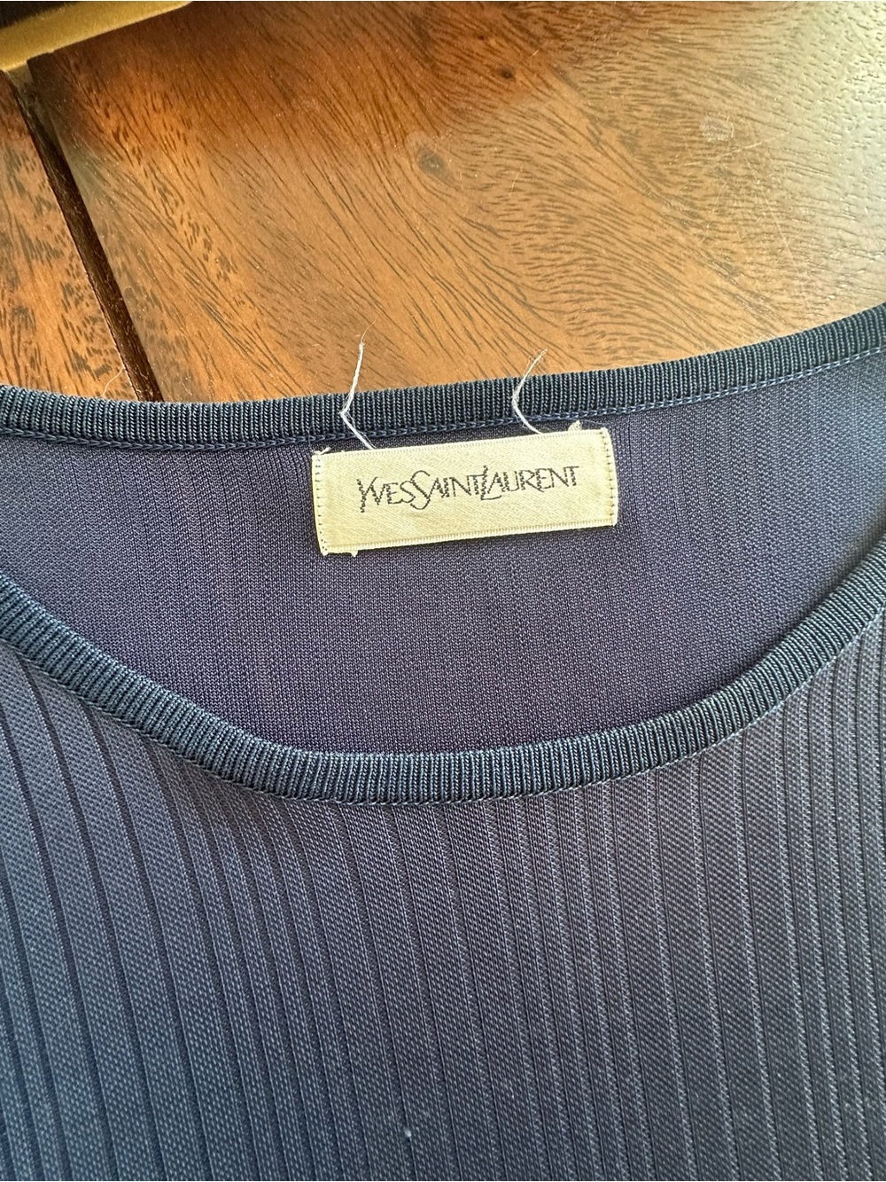 Yves Saint Laurent Navy Ribbed Crewneck Sweater Top